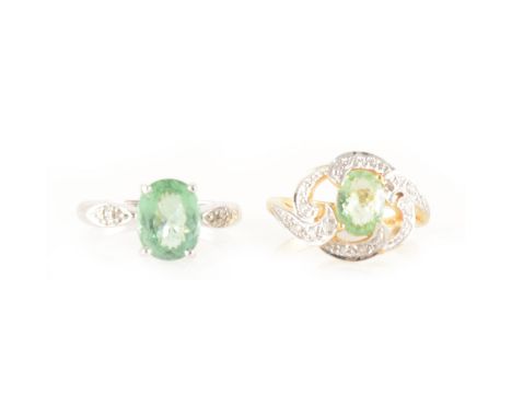 Two Paraiba tourmaline and diamond dress rings, one having an oval mixed cut tourmaline 10mm x 7.8mm four claw set in an 18 c