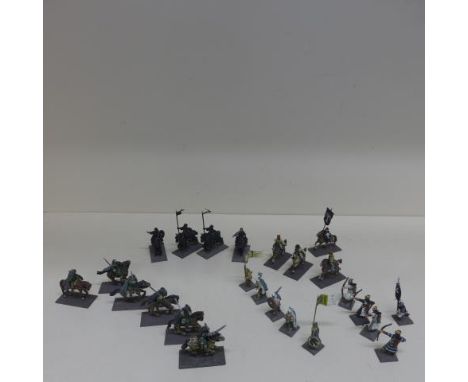 A collection of 152 Lord of the Rings/Fantasy/Wargaming metal/plastic figures - 17 Gondor Cavalry, 40 Isengard half Orc Arche