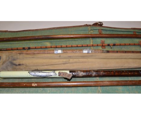 Accessories: Hardwood wading staff decorated with fish motifs and with numerous trophy notches to shaft. Marked "JD", Leather