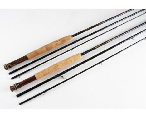 Drennan fly rods: 2x "Oxford Light Line" 9ft 9in 3pc carbon fly rod, #5-6, and 10ft 3in 3pc carbon fly rod, #6, both with lin