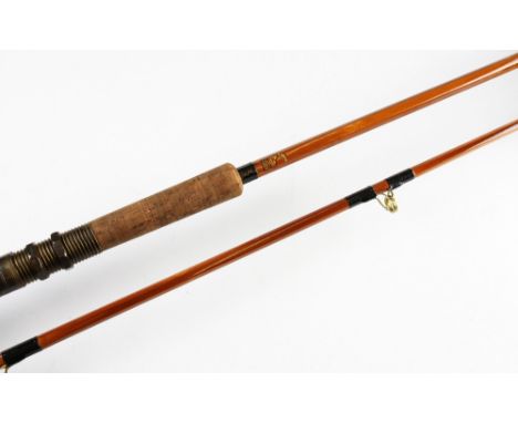 Fine Milwards The Sea Ranger split cane rod: 9ft 9ins 2pc with lacquered brass screw reel fittings, ferrules and butt cap, bu