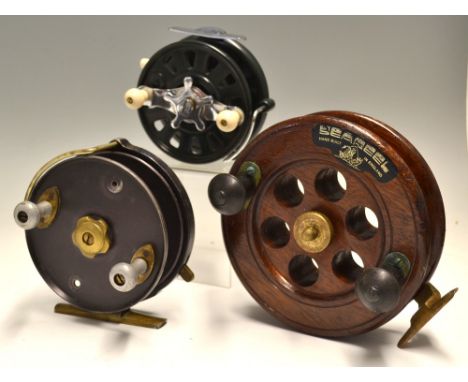 Selection of Alloy, Wooden and Bakelite sea reels (3) - to incl Ogden Smiths "The Seaos" big game/tope reel, 5" alloy reel wi