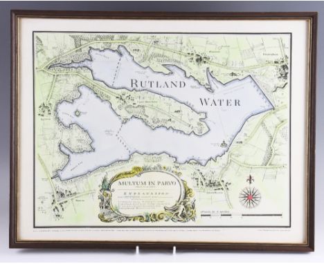 Rutland Waters hand coloured print - by R A F Palmer & Son  Bexhill on Sea - First Revised Ed 1979 - mf&g overall 16.75" x 21
