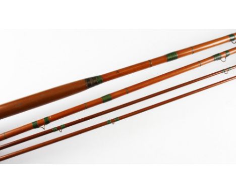 Early Hardy The Dapping Rod: 17ft 3pc whole cane butt/mid sections with greenheart tip - 28" light stained wooden handle, bra