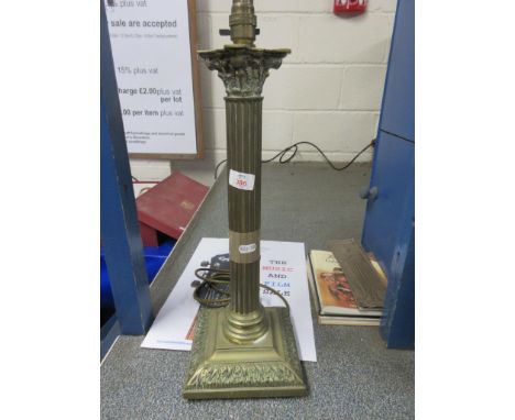 BRASS LAMP BASE FORMED AS A CORINTHIAN COLUMN, APPROX 46CM