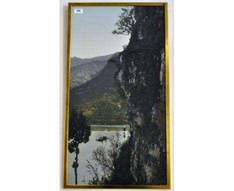 A framed Chinese woven silk panel landscape, 43.5 x 79cm.
