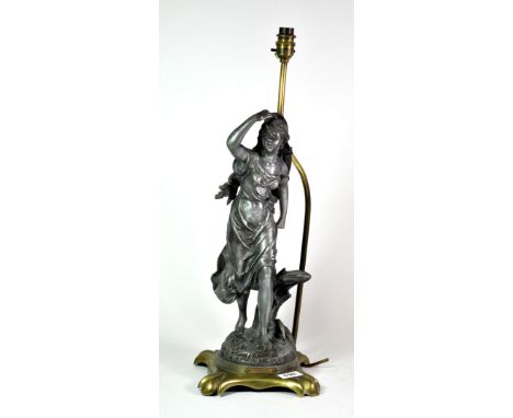 An Art Nouveau figural table lamp, H. 57cm.