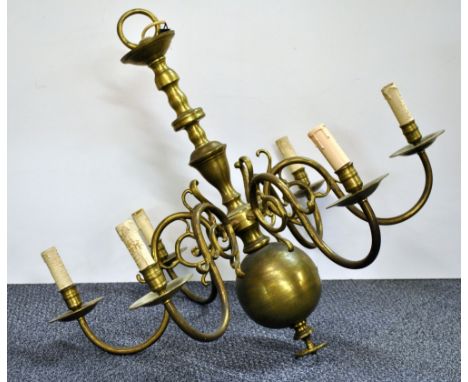 A six branch brass chandelier light fitting, 68cm (drop).