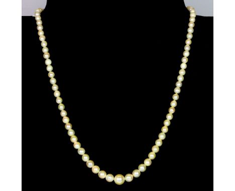 A graduated cultured pearl necklace on a 9ct gold clasp.