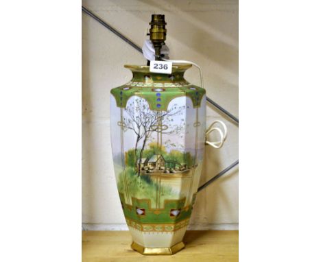 A Noritake hand painted porcelain table lamp, H. 43cm.