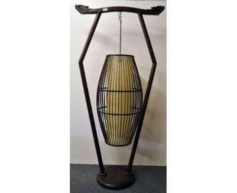 An interesting large carved oriental hardwood lantern stand, H. 165cm.