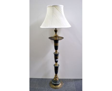 A vintage brass and green marble standard lamp, H. 120cm.