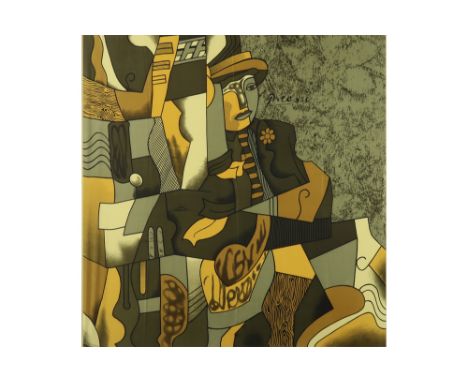 framed silk shawl with a silkscreen - plate signed Picasso||PICASSO PABLO, DIEGO, JOSÉ (1881 - 1973) silkscreen op zijde (sja