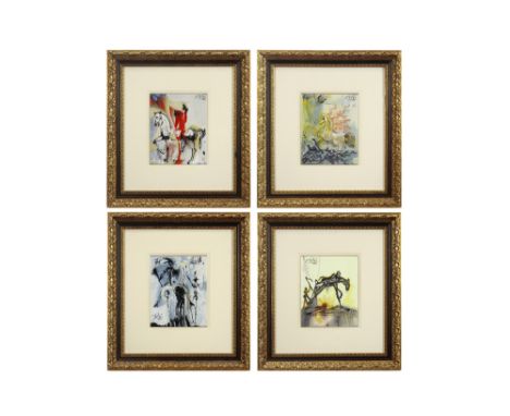 four tiles with chromography prints of works by S. Dali||Serie van vier tegels met chromografie-prints van werken van S. Dali