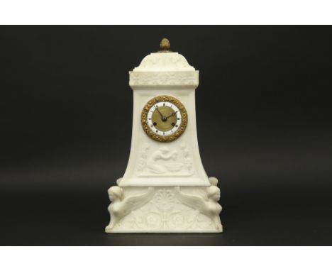 antique clock with a amarble case with a quite special design and with a fine basrelief and sphynge sculptures as feet ||Anti