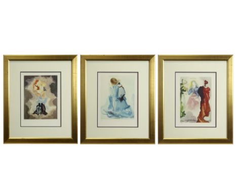 three lithograph printed in colors with prints of works by S. Dali from the "Divina Commedia"||Serie van drie kleurlitho's va