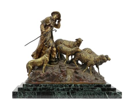 'antique' sculpture in gilded bronze on a green marble base - signed René Paul Marquet ||MARQUET RENÉ PAUL (1875 - 1939) scul