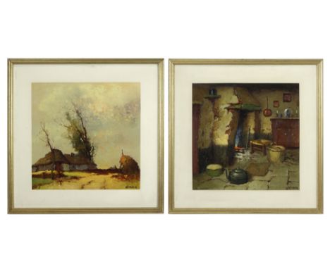 two 20th Cent. Belgian oil on panel - signed Albert Demoen||DEMOEN ALBERT (°1916 - ?) twee olieverfschilderijen op paneel : "