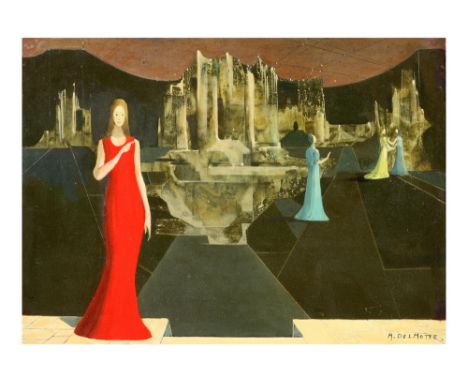 20th Cent. Belgian oil on panel with a "The Vestal" titled theme - signed Marcel Delmotte and dated 1977||DELMOTTE MARCEL (19