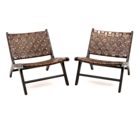 pair of Ode's Design signed and marked "Los Angeles" chairs in ebonised wood and leather n° 84 and 85/240||ODE'S DESIGN  -  D