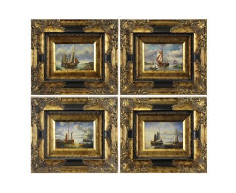series of four 20th Cent. oil on panel with a marine||Serie van vier 20ste eeuwse olieverfschilderij op paneel, telkens met e