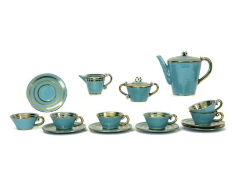 Italian Art Deco coffeeset (15 pcs) in ICAP marked ceramic||Mooi Italiaans vijftiendelig Art Deco koffieservies in faïence, g