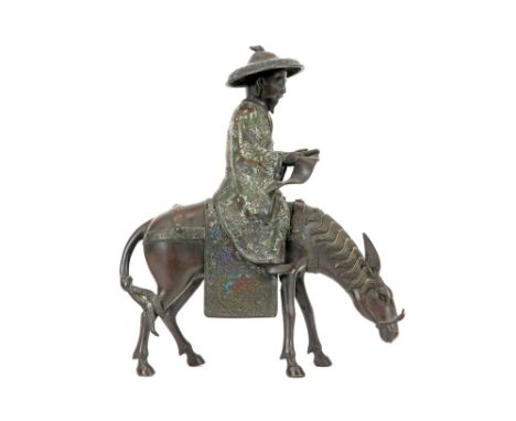 antique Chinese sculpture in bronze with 'champlevé' with enamels||Antieke Chinese sculptuur in brons met champlevé - emailve