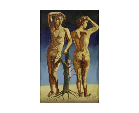 20th Cent. Belgian mixed media (oil and gold leafs) on panel - signed André Tondeleir and dated 1981||TONDELEIR ANDRE (20° EE