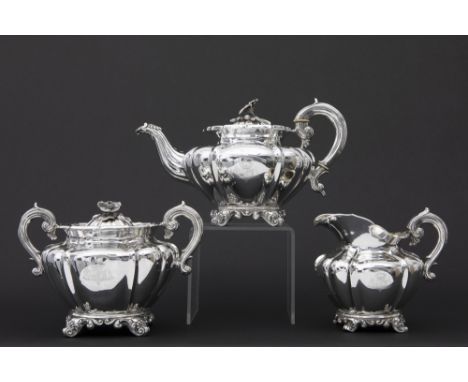 19th Cent. Belgian 3pc teaset with a pair of cups and their saucers in Nicolas Monoyer signed and marked silver ||MONOYER NIC