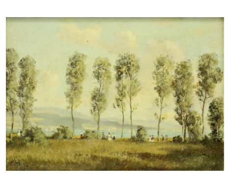 P.N. monogrammed oil on panel ||P.N. olieverfschilderij op paneel : "Geanimeerd landschap met personages"  -  15,5 x 22,5 gem
