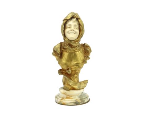 antique chryselepahantine sculpture in gilded bronze and ivory - signed Georges Van der Straeten and with a foundry mark from