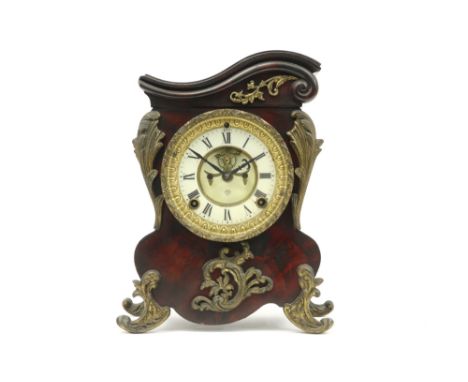 antique clock with bronze ornaments with an American "Ansonia" marked work dated 1882||Antieke klok met bronzen ornamentiek e