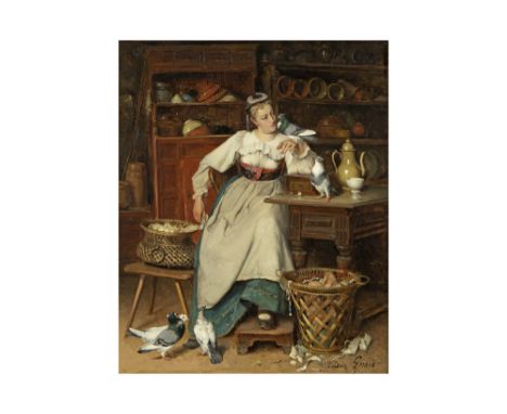 19th Cent. Belgian oil on panel - signed Théodore Gérard||GÉRARD THÉODOR (1829 - 1895) olieverfschilderij op paneel : "Jonge 