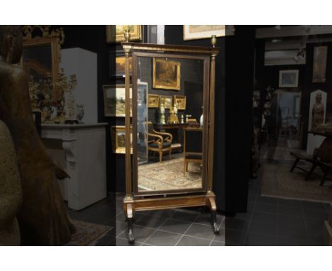 antique neoclassical psyche-mirror in mahogany with brass and bronze mountings||Antieke neoclassicistische zgn "psyché" - spi