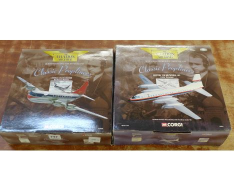 Two Corgi Aviation Archive die-cast aeroplanes, Boeing Stratocruiser Northwest Airlines, AA31001 and Bristol 175 Britannia 10