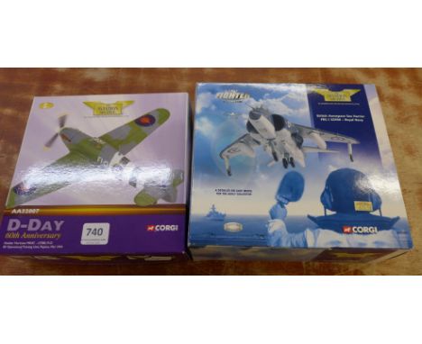 Two Corgi Aviation Archive die-cast aeroplanes, Hawker Hurricane MkIIC -LF380, F1-D, AA32007 and a British Aerospace Sea Harr