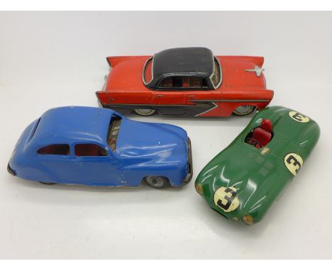 Three model cars, Chad Valley, Merit plastic D-Type Jaguar and one marked Japan