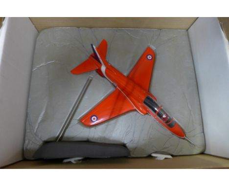 A Hawk 65 1/48th scale model aircraft in Red Arrows livery, with stand, boxed