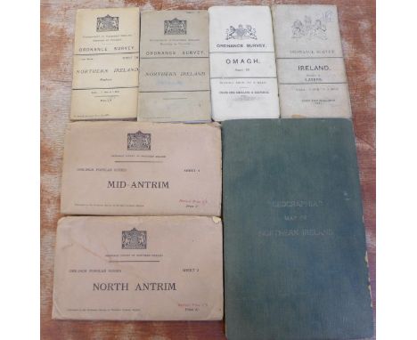Ordnance Survey and Geographia linen backed maps of Northern Ireland, dating between 1904 and 1939, with a limited edition pa