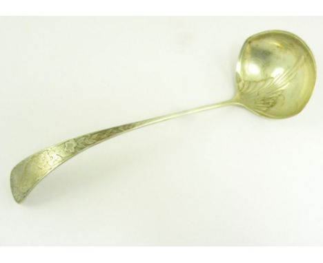 A NORTH AMERICAN SILVER SOUP LADLE BY THE GORHAM CO, 4 OZS 