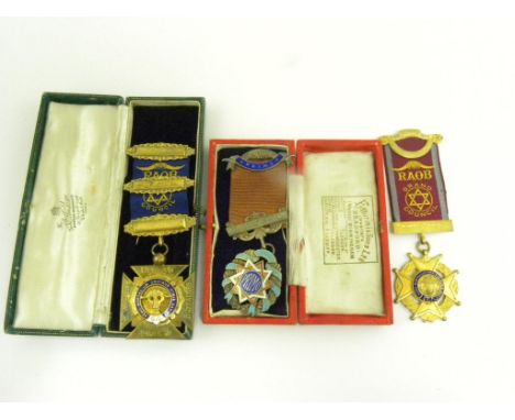THREE SILVER AND ENAMEL RAOB OFFICERS JEWELS 