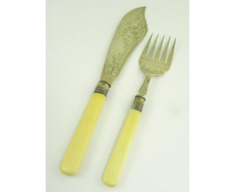 A PAIR OF VICTORIAN BONE HAFTED SILVER FISH SERVERS, SHEFFIELD 1894