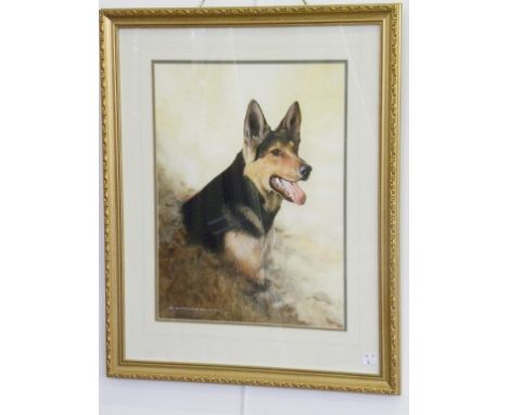 JOHN LEWIS FITZGERALD, PORTRAIT OF A GREAT DANE; PORTRAIT OF A GERMAN SHEPHERD DOG, A PAIR, BOTH SIGNED, WATERCOLOUR