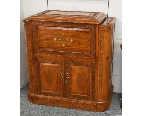 A Modern Indian Carved Hardwood Brass Inlaid Drinks Cabinet, 98cm by 47cm by 101cm