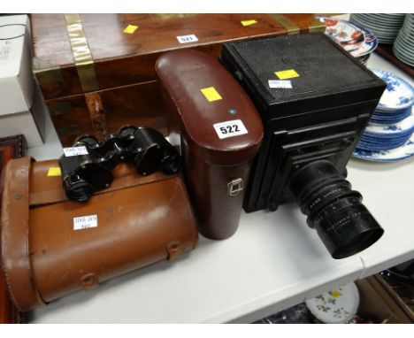 A 1920s Walter Talbot Berlin SLR Graflex-style camera with a Ross London lens no. 96111 telecentric together with cased pair 