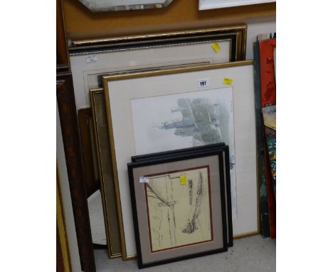 Parcel of framed prints including three local scenes & a small mirror