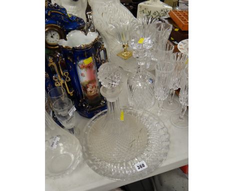 A Stewart crystal decanter, two others, collection of drinking glasses etc
