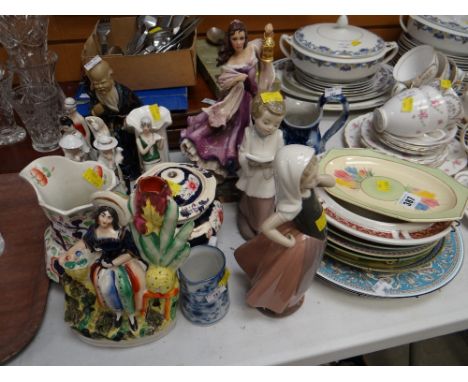 Continental ceramic figures, Staffordshire pottery, Wedgwood plates etc