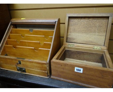 A vintage stationary rack with tambor cover & a small wooden box