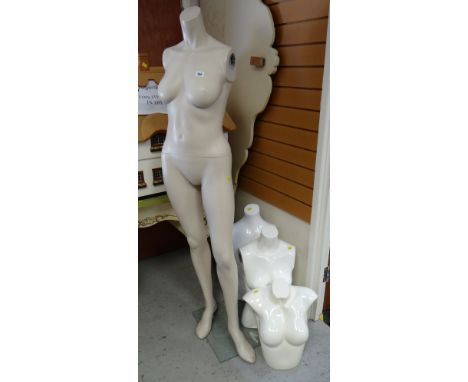 Vintage full length mannequin & three upper body mannequins